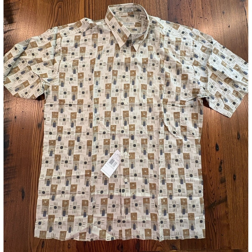 Burma Bibas Shirt Mens Size Large Multicolor Geometric Cotton  Button Up NWT